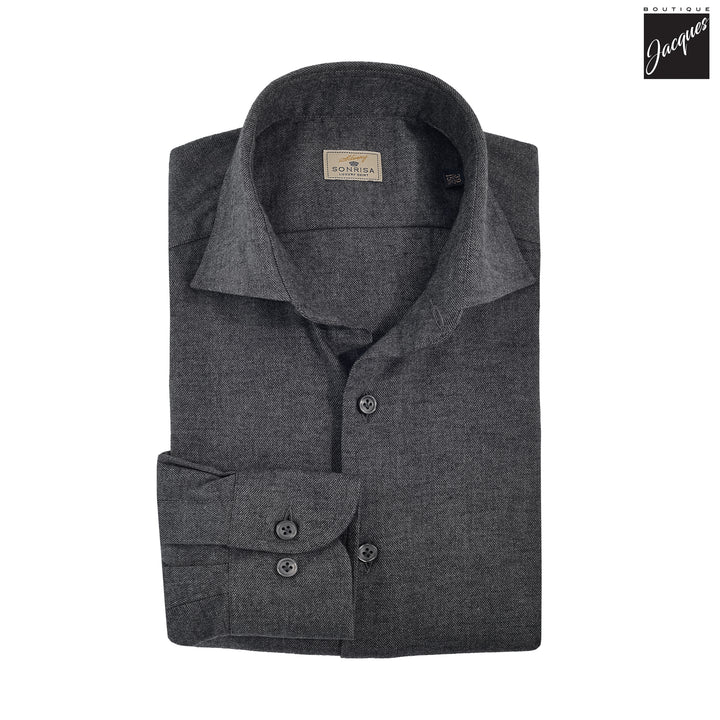 Charcoal Semi-Solid Lux Cotton-Lyocell Flannel Shirt - SONRISA - Boutique Jacques International