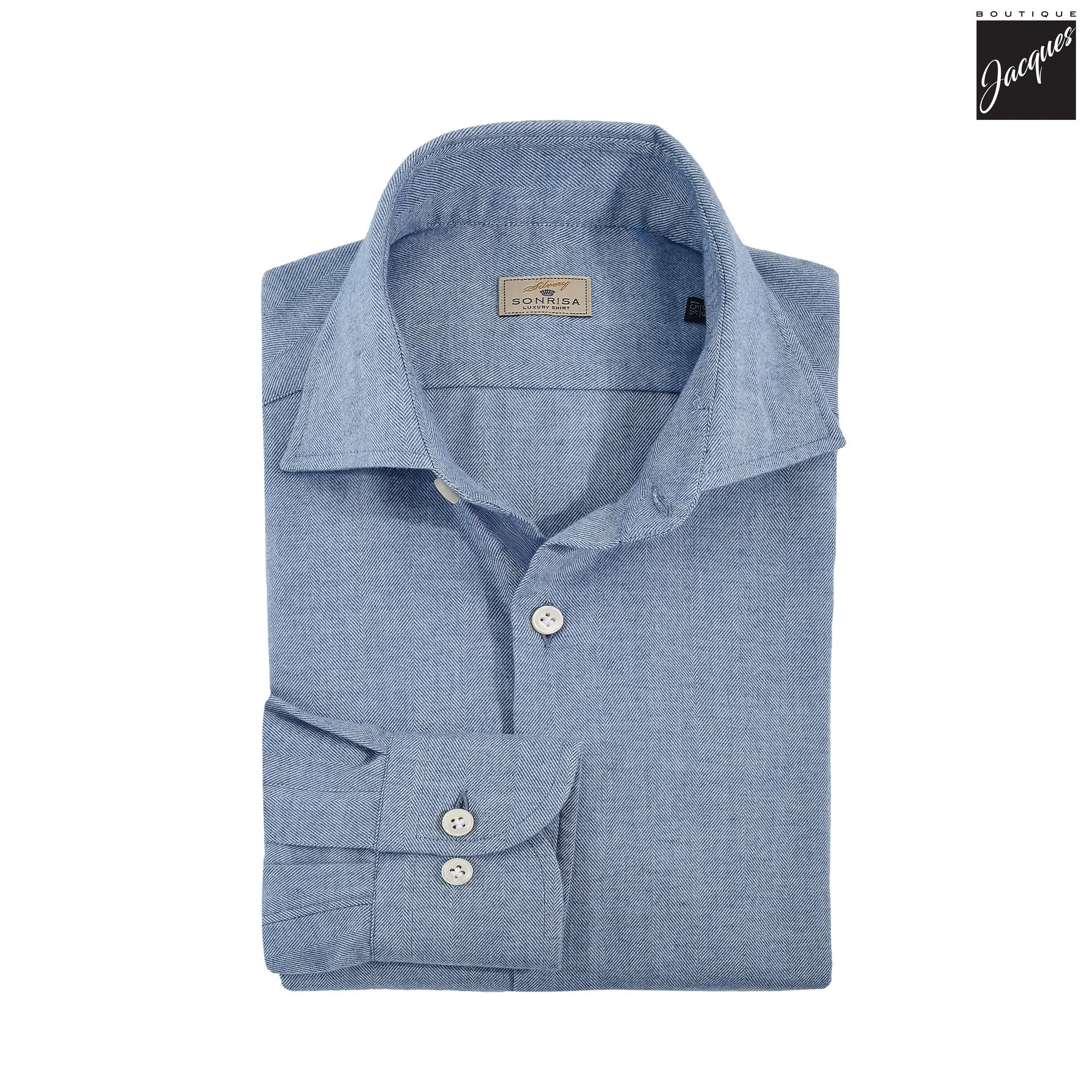 Light Blue Semi-Solid Lux Cotton-Lyocell Flannel Shirt - SONRISA