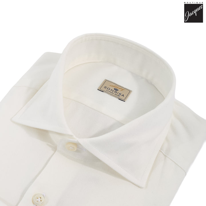 Off White Semi-Solid Lux Cotton-Lyocell Flannel Shirt - SONRISA