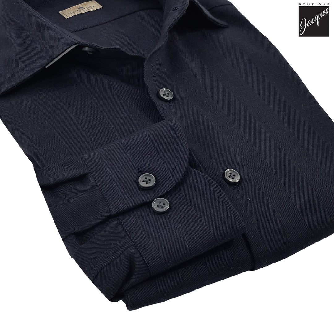 Navy Blue Semi-Solid Lux Cotton-Lyocell Flannel Shirt - SONRISA