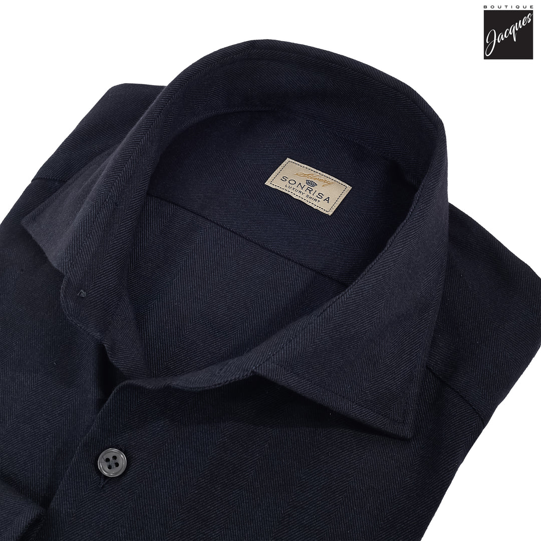Navy Blue Semi-Solid Lux Cotton-Lyocell Flannel Shirt - SONRISA