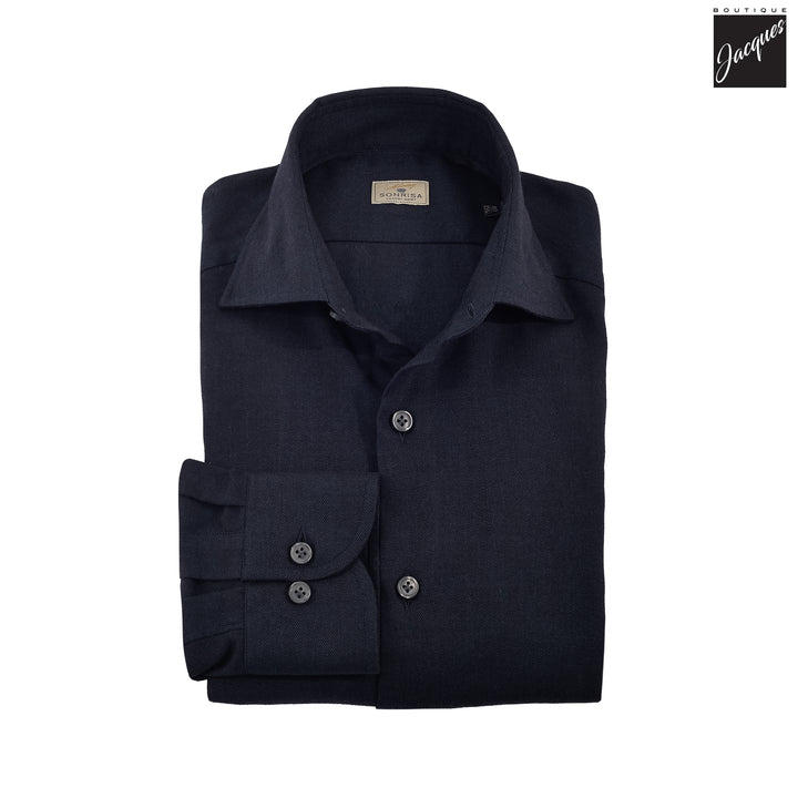 Navy Blue Semi-Solid Lux Cotton-Lyocell Flannel Shirt - SONRISA