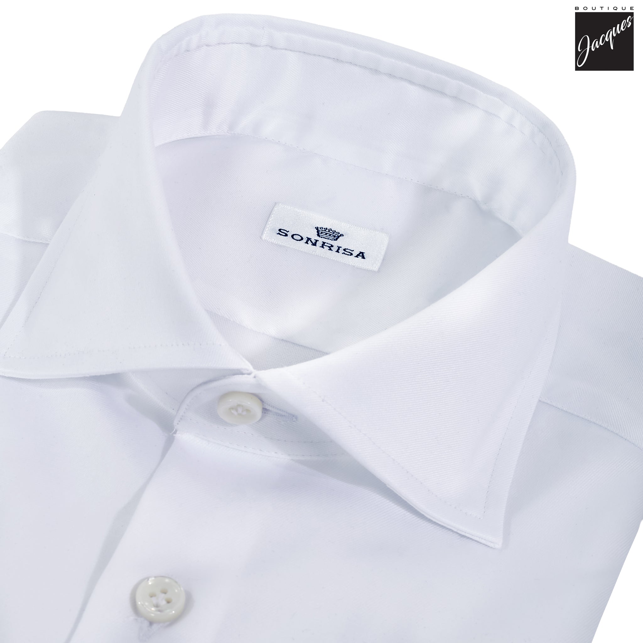 White Superior Cotton Twill Stretch Slim Fit Dress Shirt - SONRISA