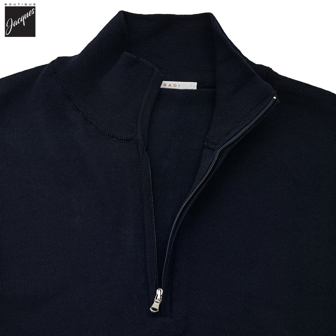 Navy Extra-Fine 14 Gauge Wool 1/2 Zip Sweater - Fradi