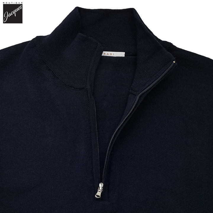 Navy Extra-Fine 14 Gauge Wool 1/2 Zip Sweater - Fradi