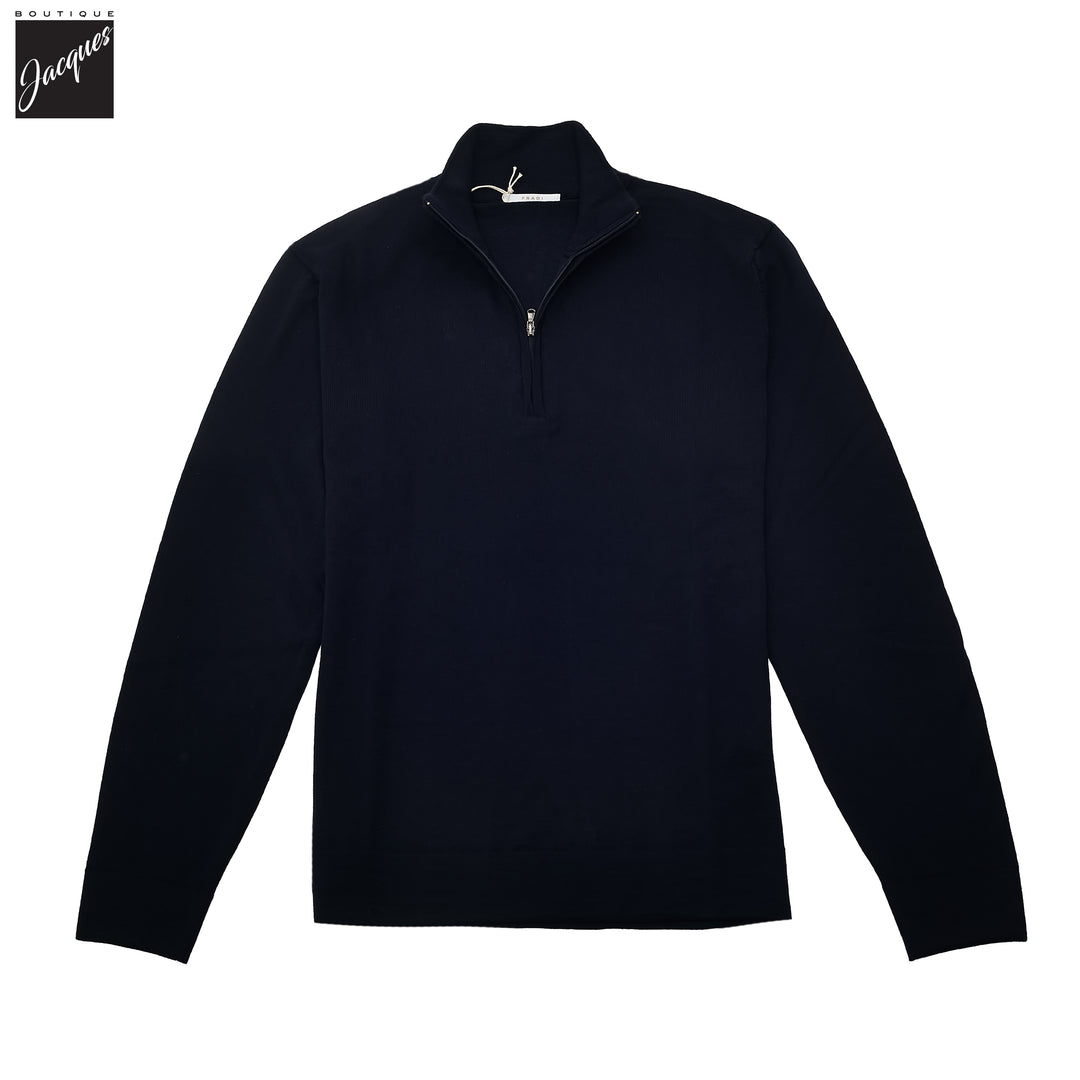 Navy Extra-Fine 14 Gauge Wool 1/2 Zip Sweater - Fradi