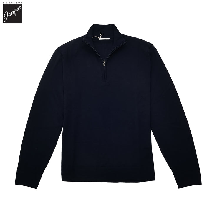 Navy Extra-Fine 14 Gauge Wool 1/2 Zip Sweater - Fradi
