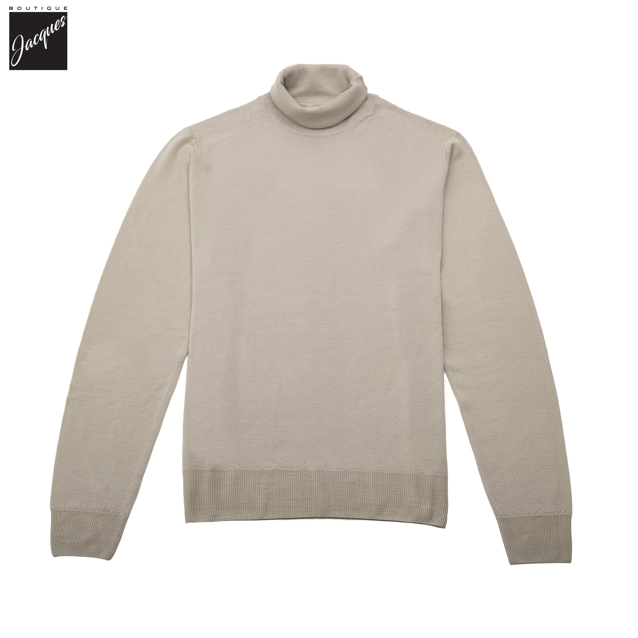Beige Extra-Fine 14 Gauge Wool Turtleneck Sweater - Fradi