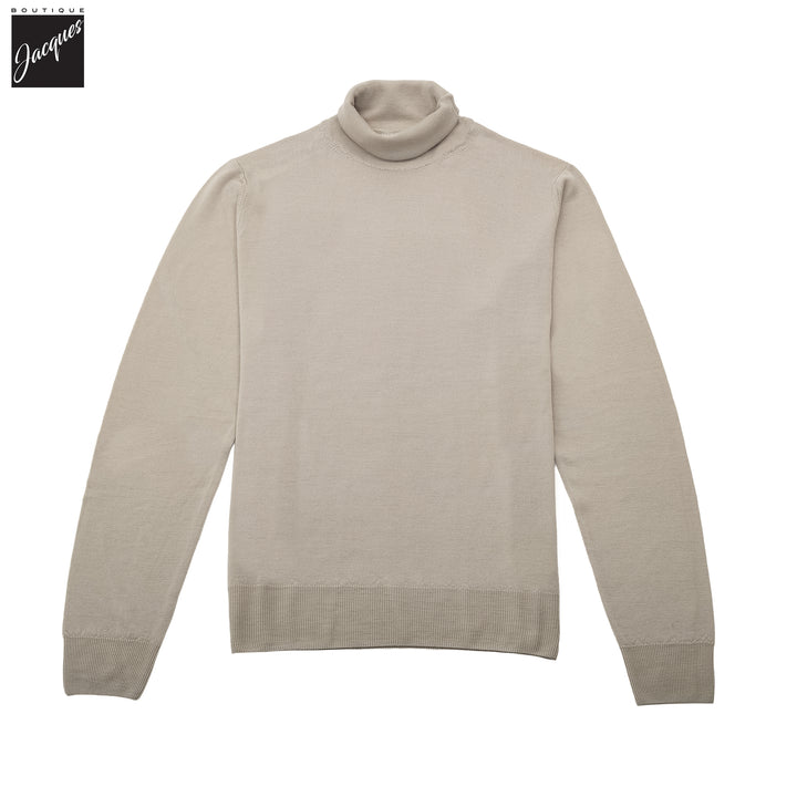 Beige Extra-Fine 14 Gauge Wool Turtleneck Sweater - Fradi