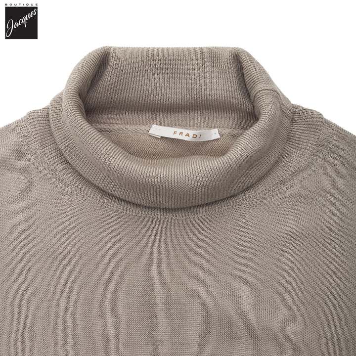 Beige Extra-Fine 14 Gauge Wool Turtleneck Sweater - Fradi