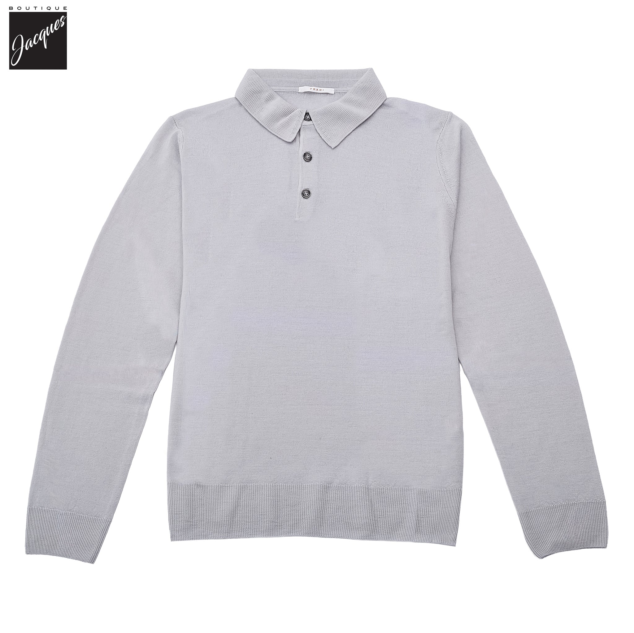 Pearl Gray Extra-Fine 14 Gauge Wool Knit Polo - Fradi