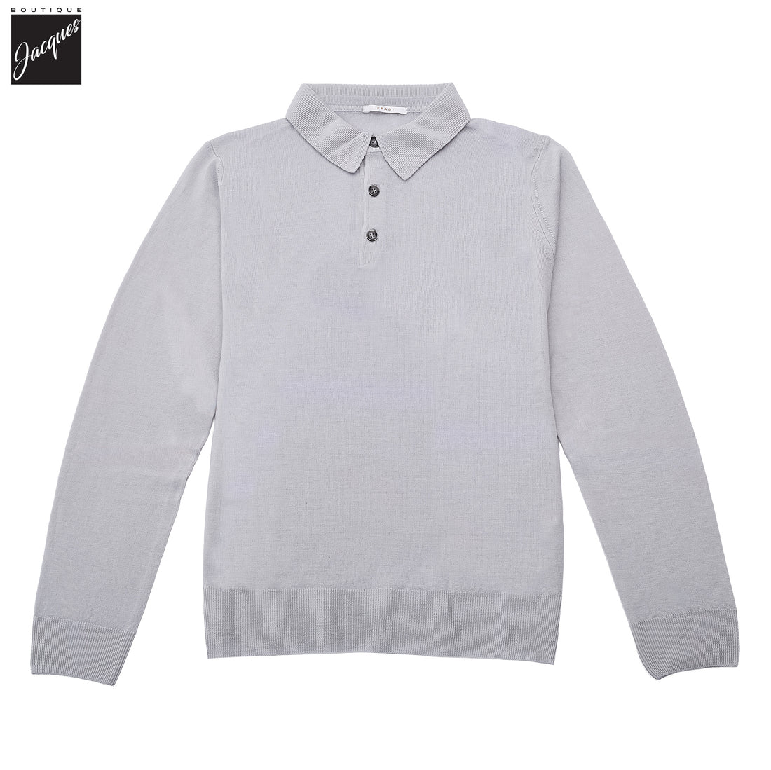 Pearl Gray Extra-Fine 14 Gauge Wool Knit Polo - Fradi