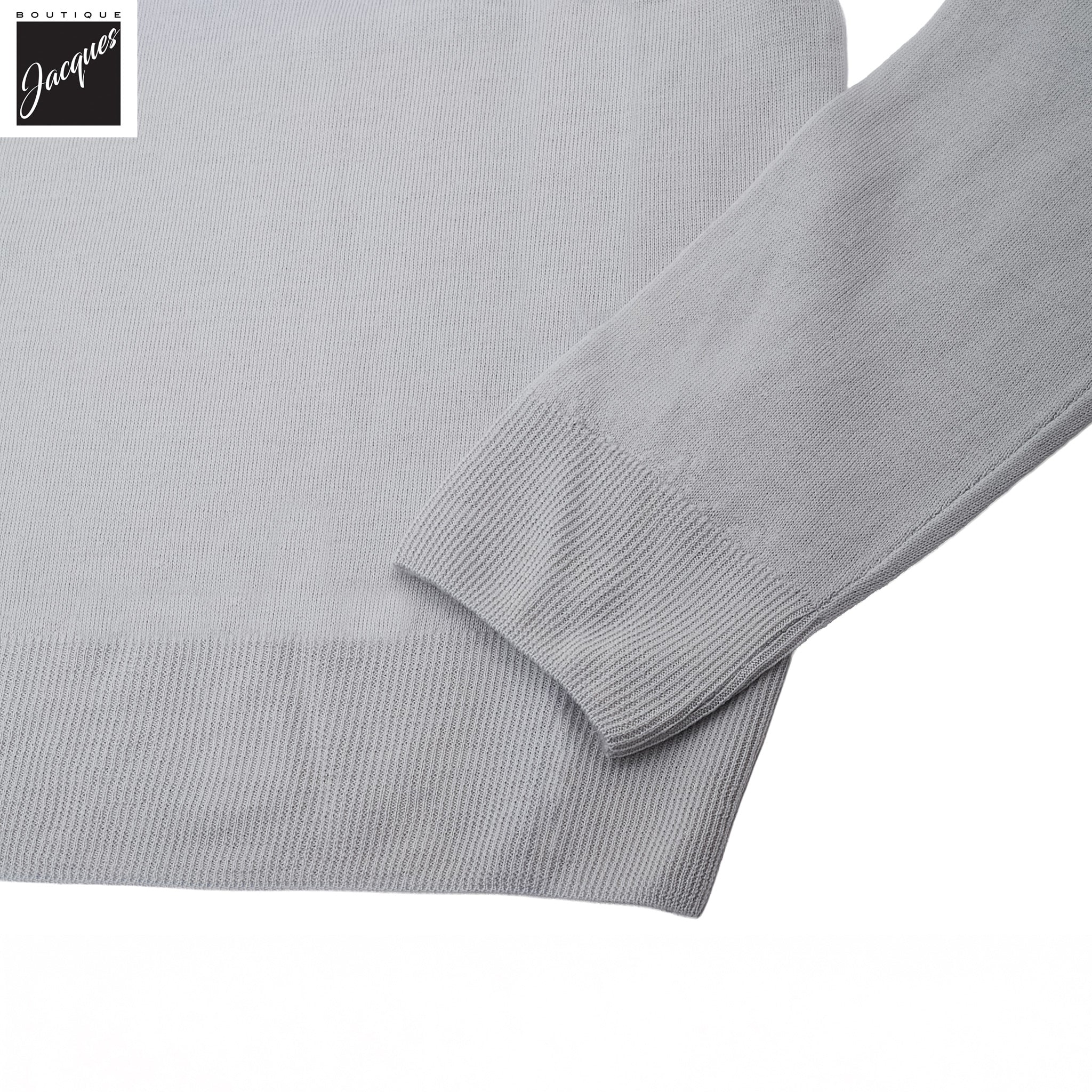 Pearl Gray Extra-Fine 14 Gauge Wool Knit Polo - Fradi