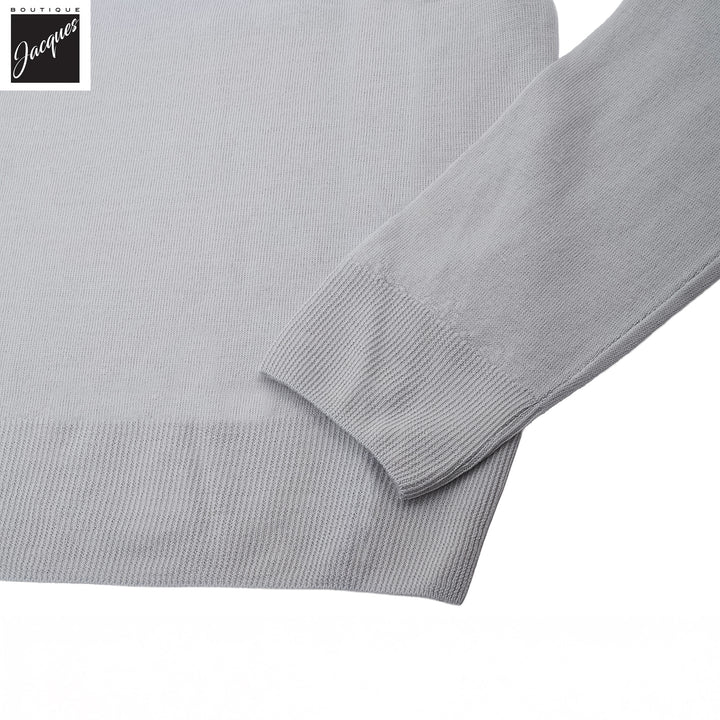Pearl Gray Extra-Fine 14 Gauge Wool Knit Polo - Fradi