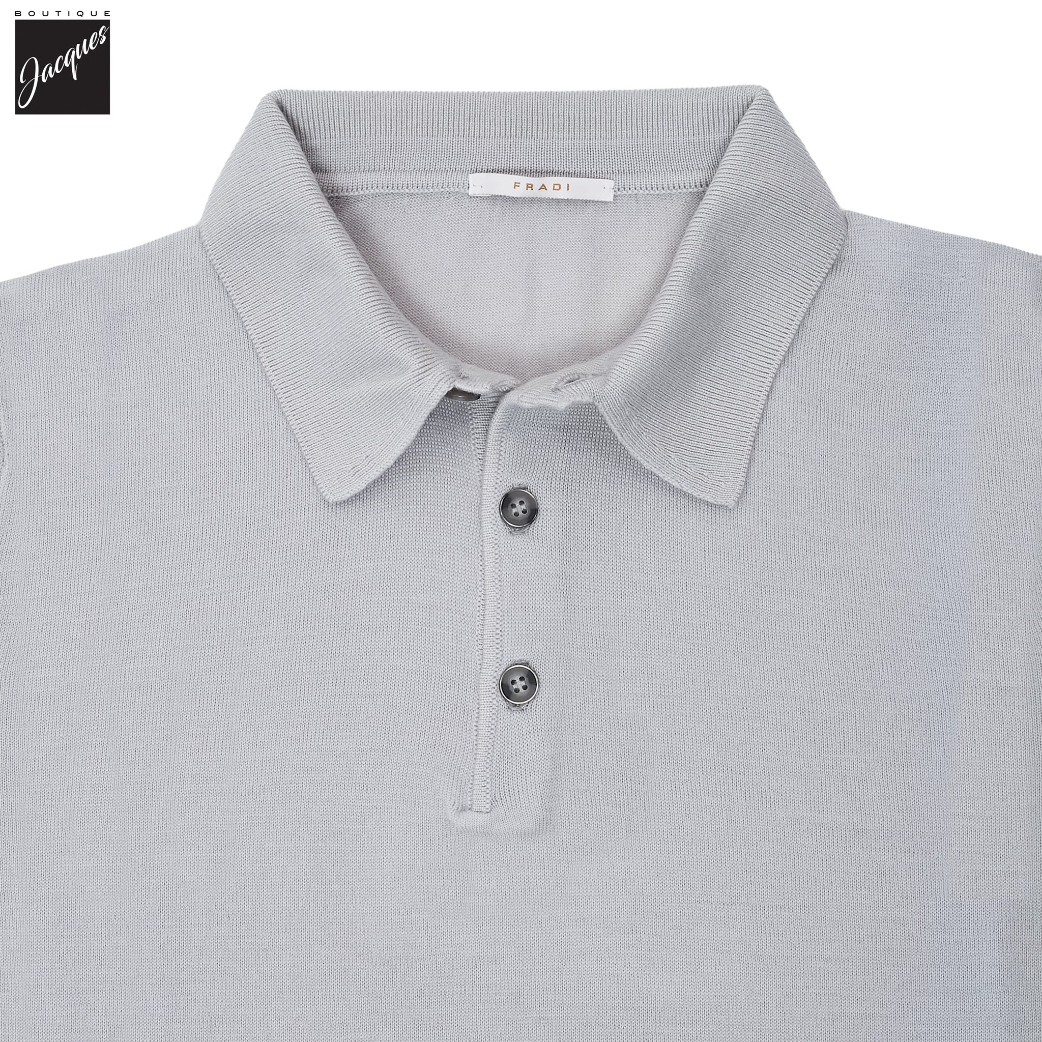 Pearl Gray Extra-Fine 14 Gauge Wool Knit Polo - Fradi