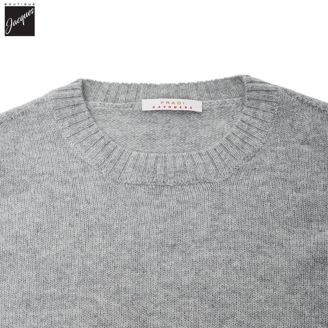 Light Gray Fine Cashmere Crew Neck Sweater - FRADI - Boutique Jacques International
