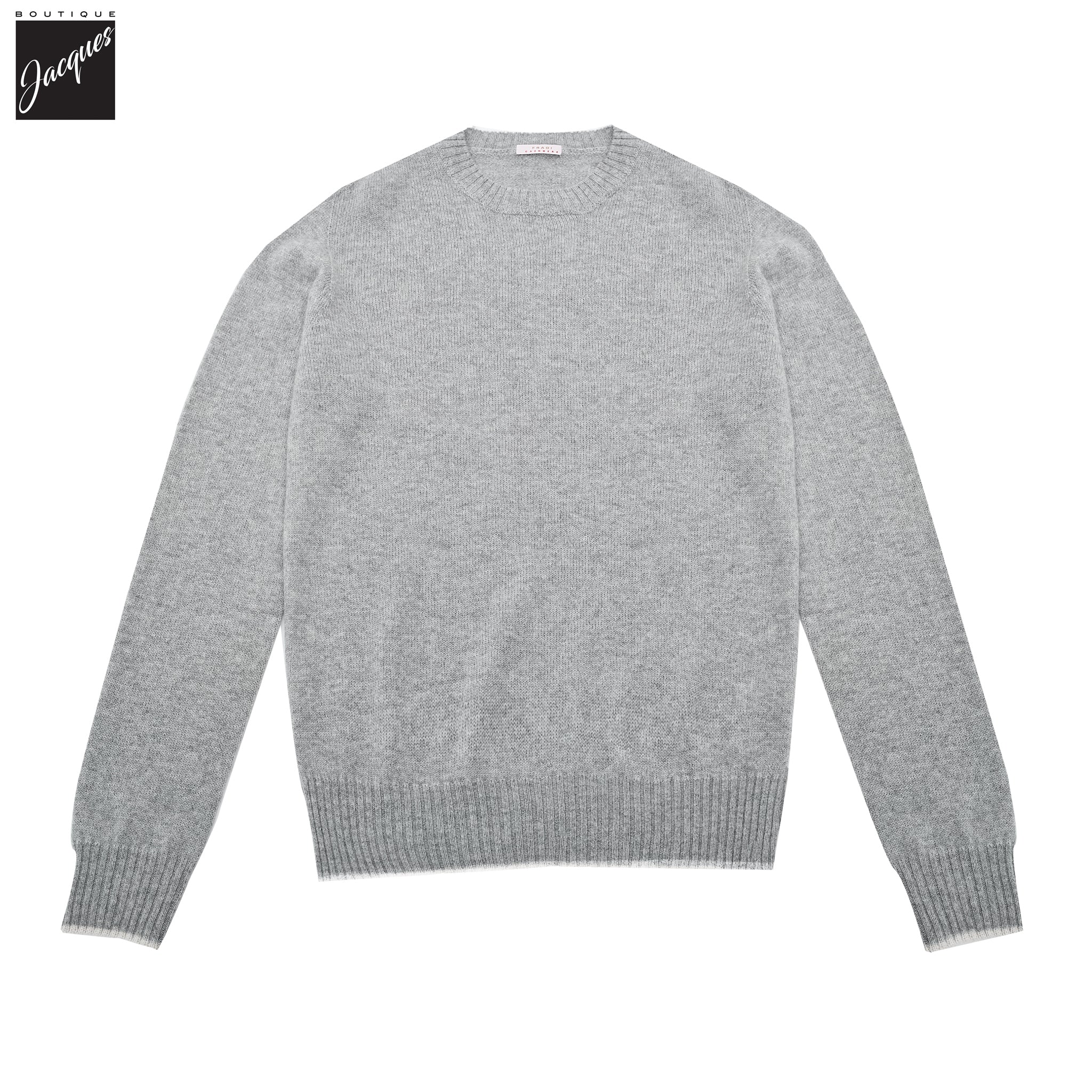 Light Gray Fine Cashmere Crew Neck Sweater - FRADI