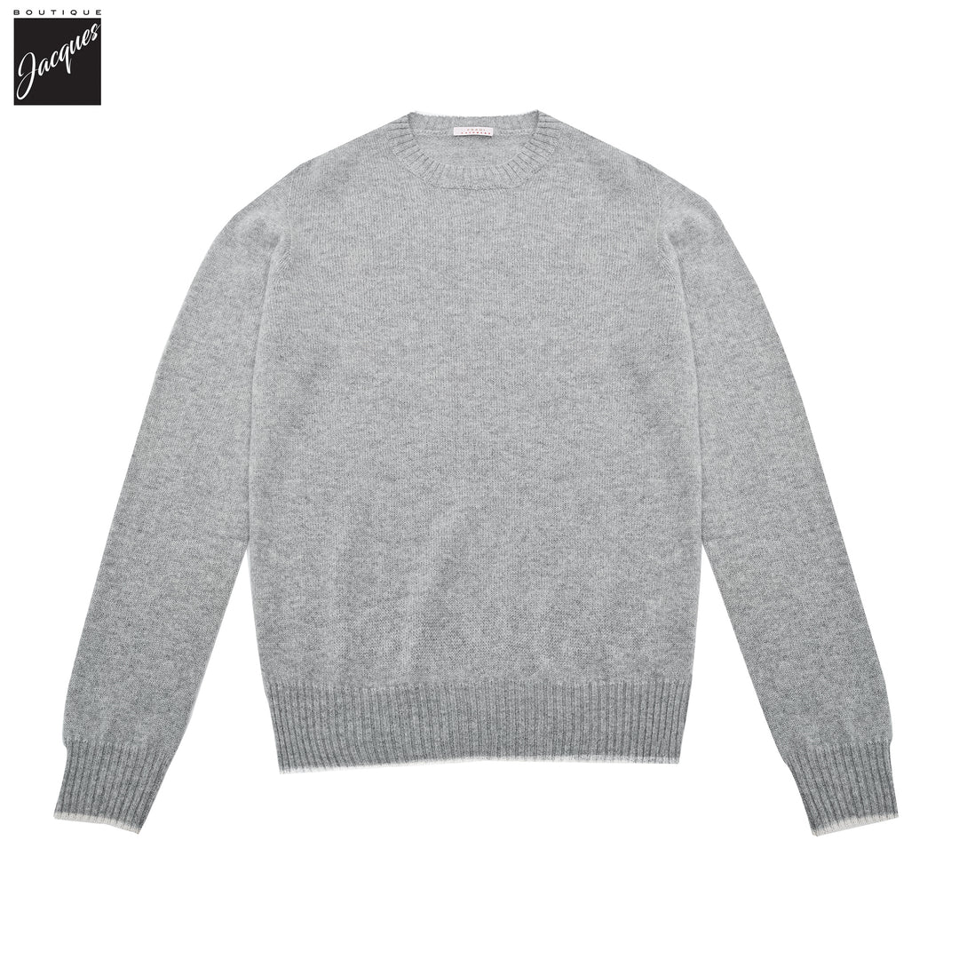 Light Gray Fine Cashmere Crew Neck Sweater - FRADI - Boutique Jacques International
