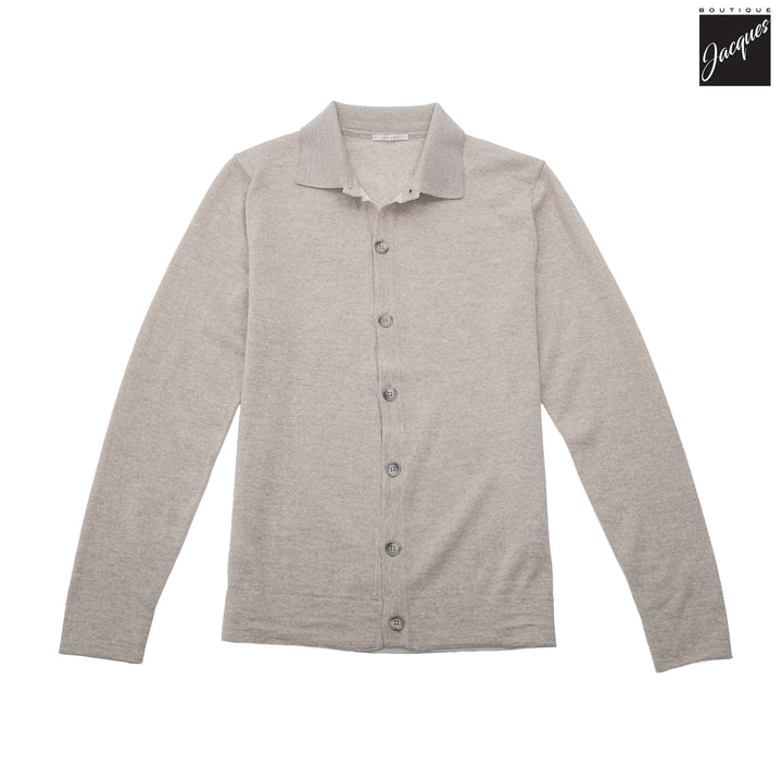 Beige Extra-Fine Virgin Wool Button Front Polo Shirt - FRADI