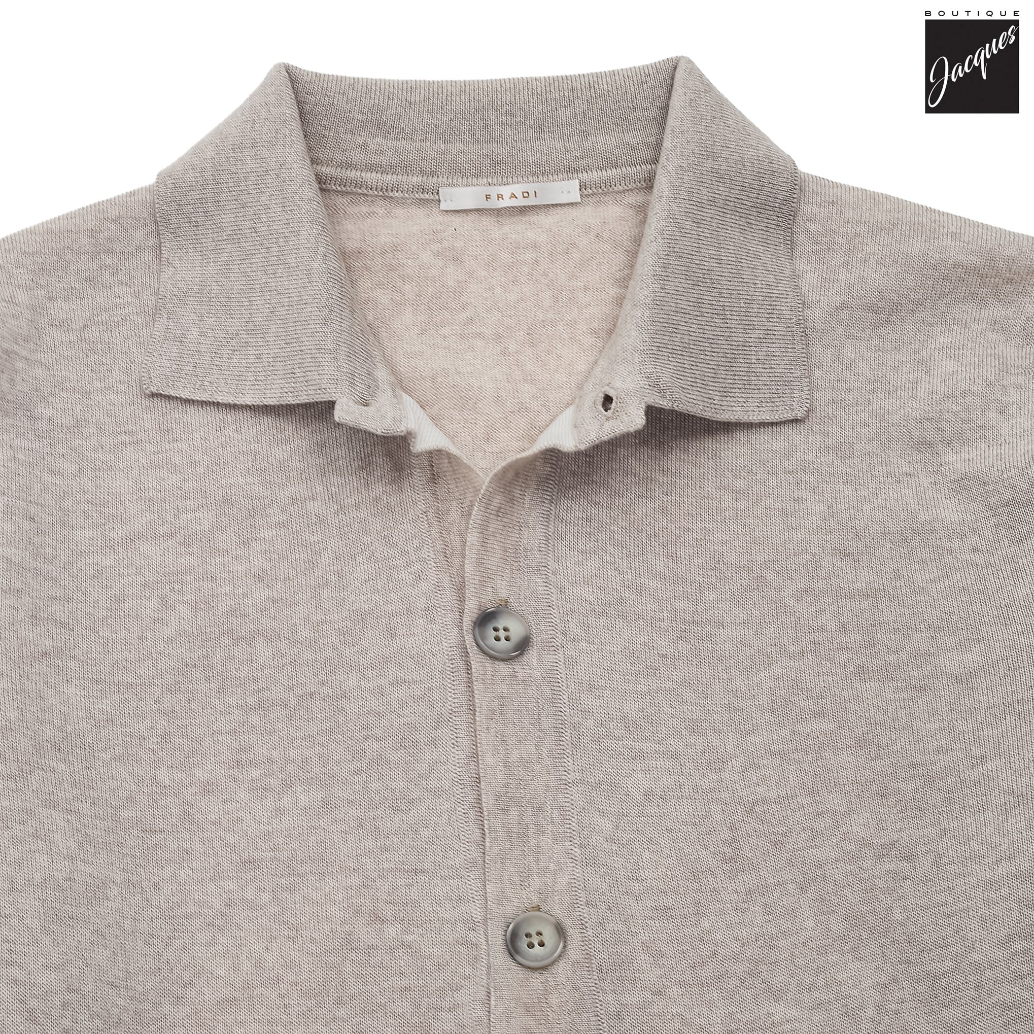 Beige Extra-Fine Virgin Wool Button Front Polo Shirt - FRADI