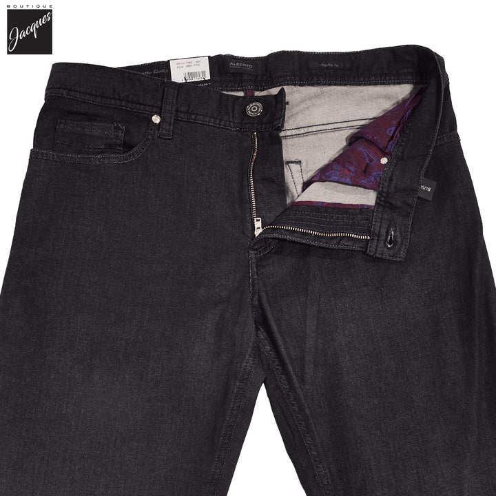 Black Ultralight Super-Stretch Pipe Regular Fit Premium Giza Denim - ALBERTO