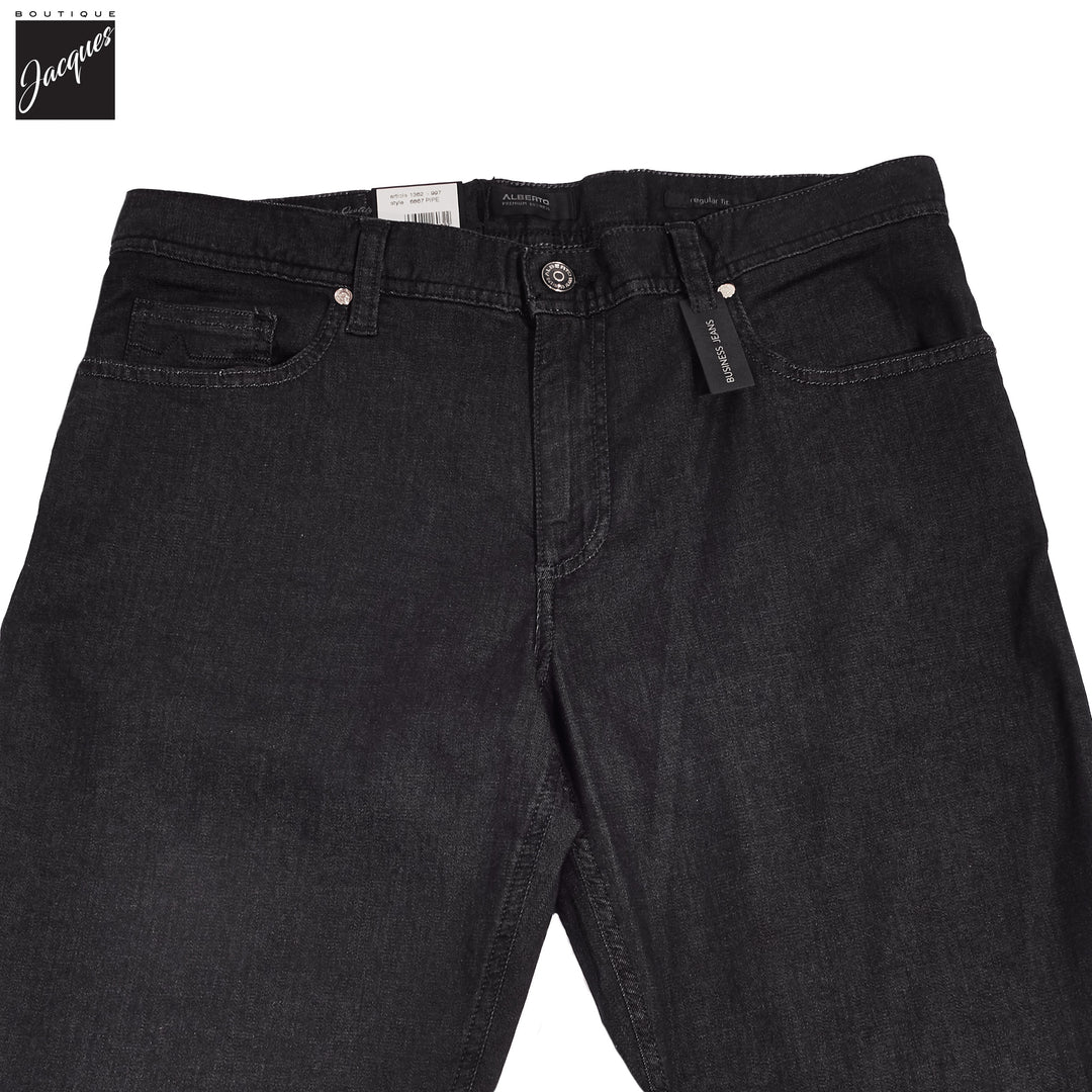 Black Ultralight Super-Stretch Pipe Regular Fit Premium Giza Denim - ALBERTO