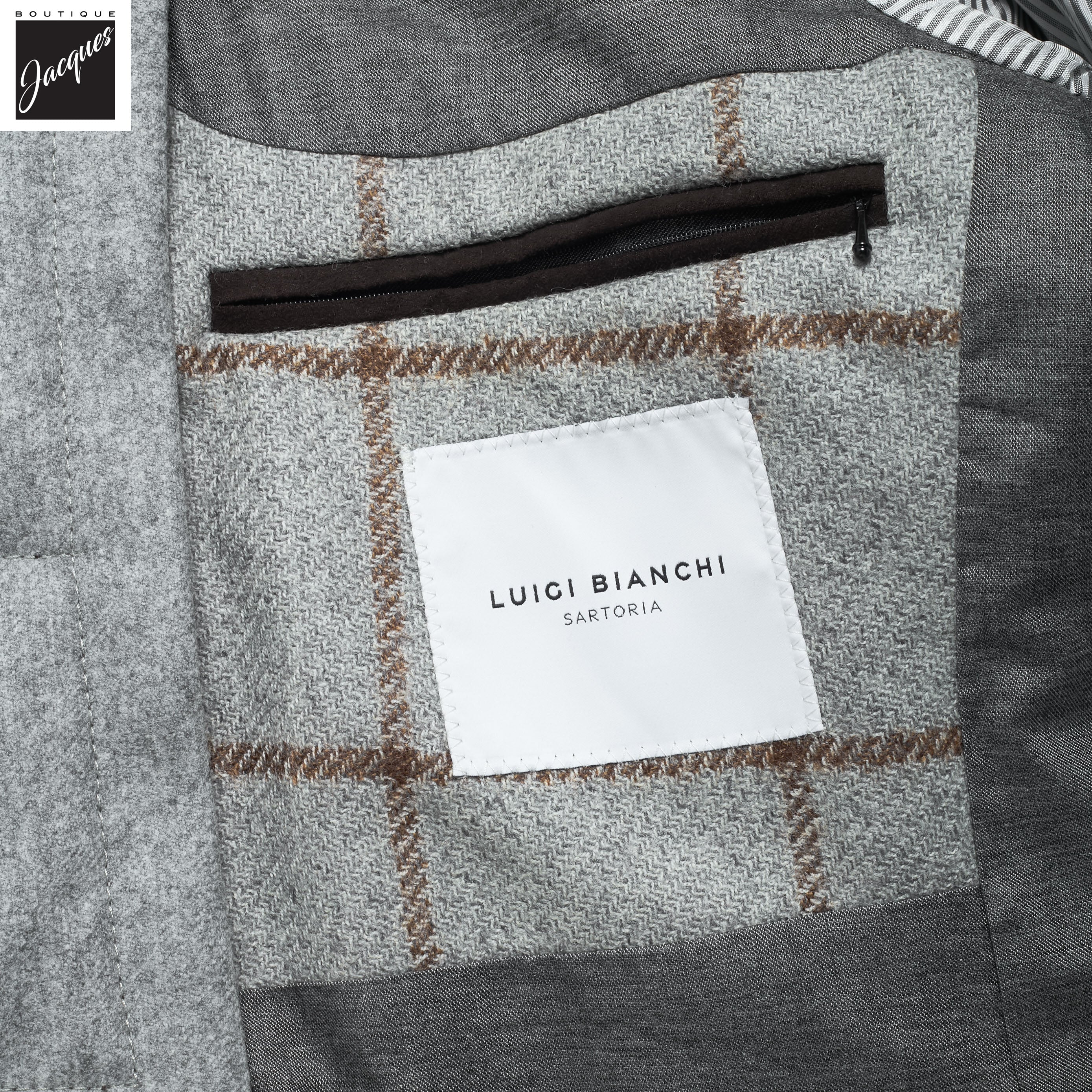 Gray Check Wool Hybrid Sport Jacket with Bib - Luigi Bianchi