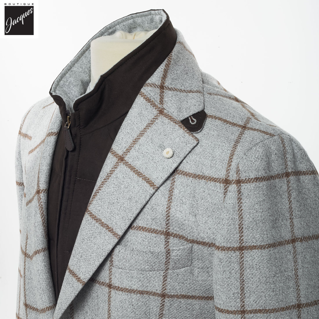Gray Check Wool Hybrid Sport Jacket with Bib - Luigi Bianchi
