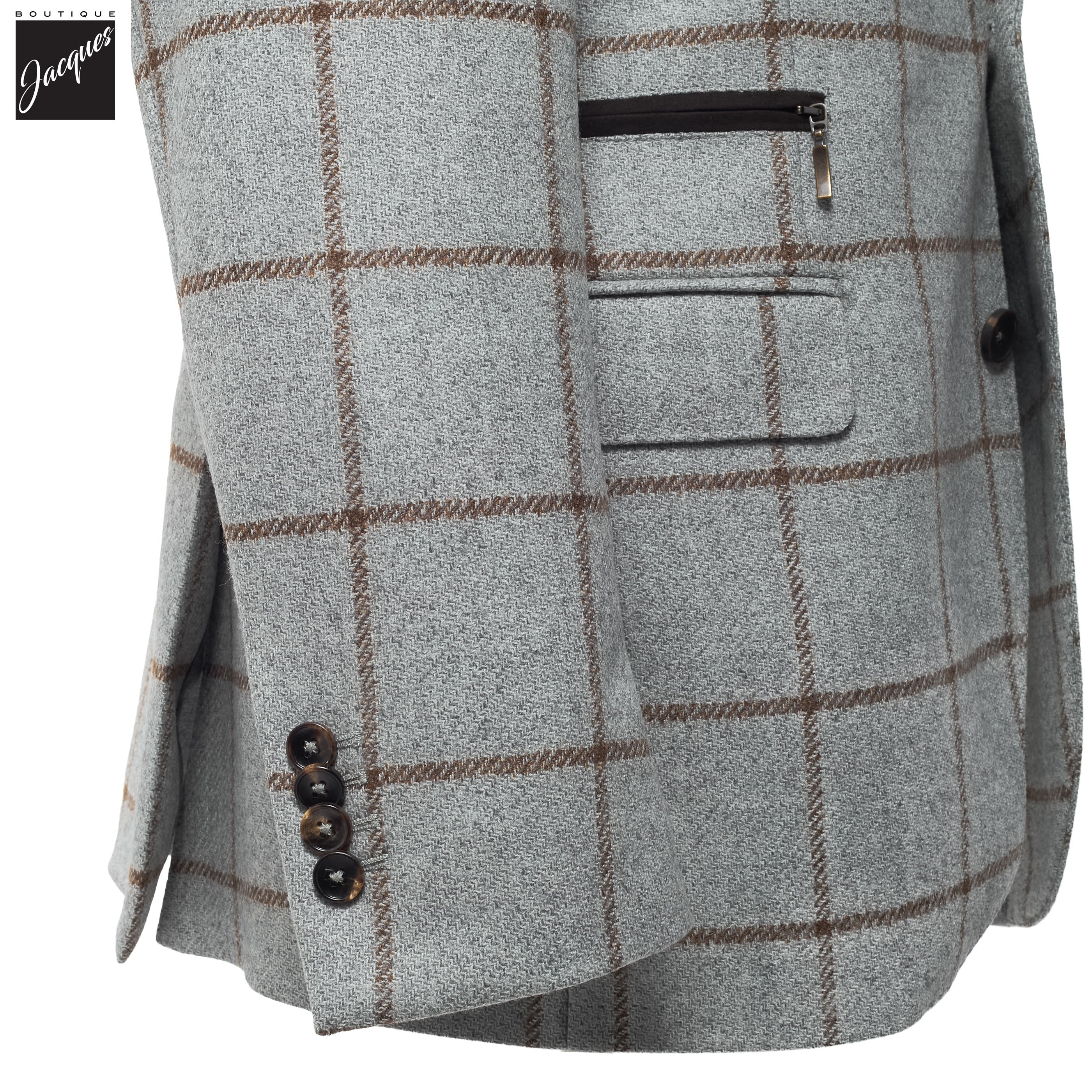 Gray Check Wool Hybrid Sport Jacket with Bib - Luigi Bianchi