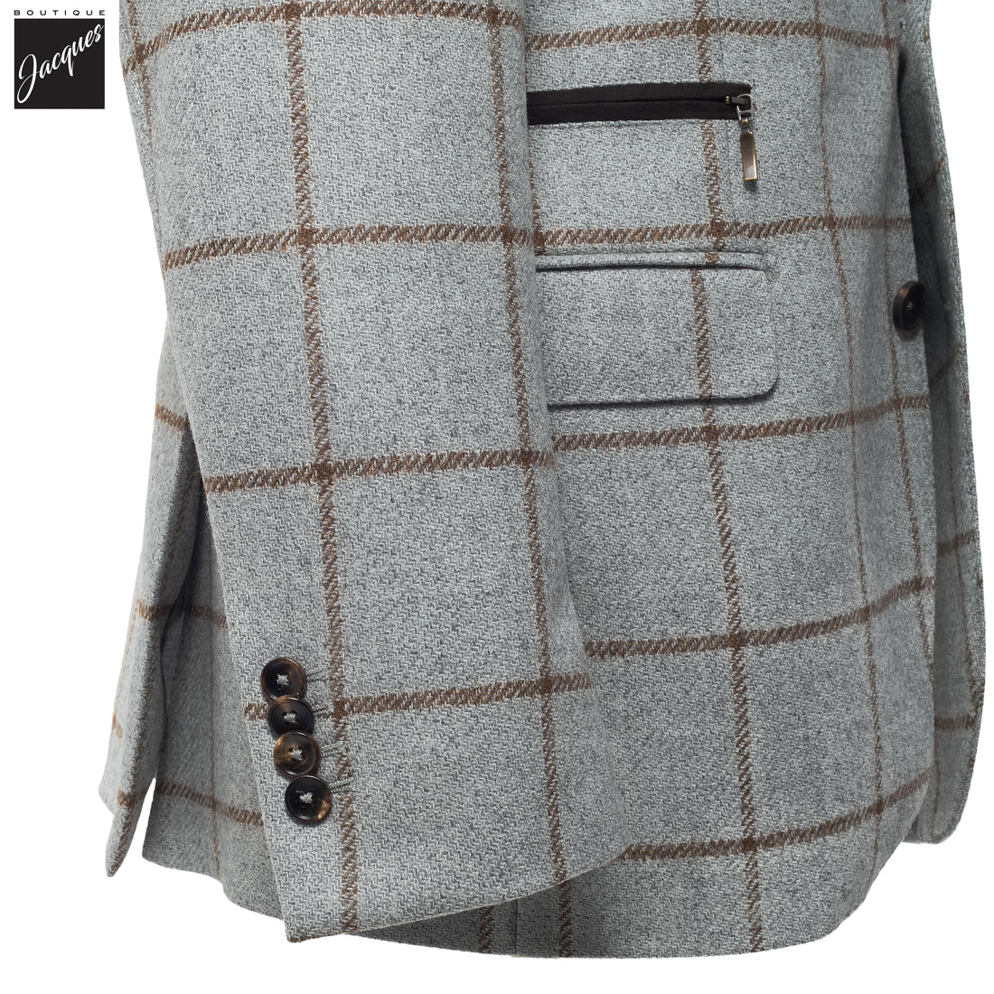 Gray Check Wool Hybrid Sport Jacket with Bib - Luigi Bianchi