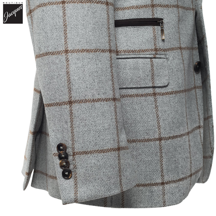 Gray Check Wool Hybrid Sport Jacket with Bib - Luigi Bianchi