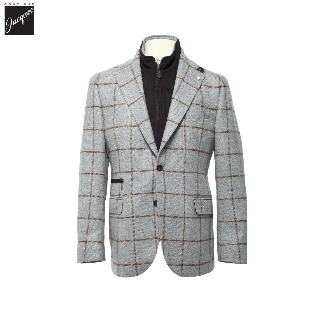 Gray Check Wool Hybrid Sport Jacket with Bib - Luigi Bianchi