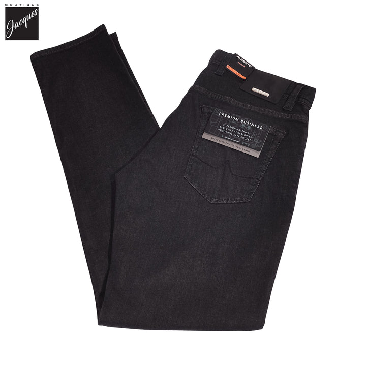 Black Ultralight Super-Stretch Pipe Regular Fit Premium Giza Denim - ALBERTO