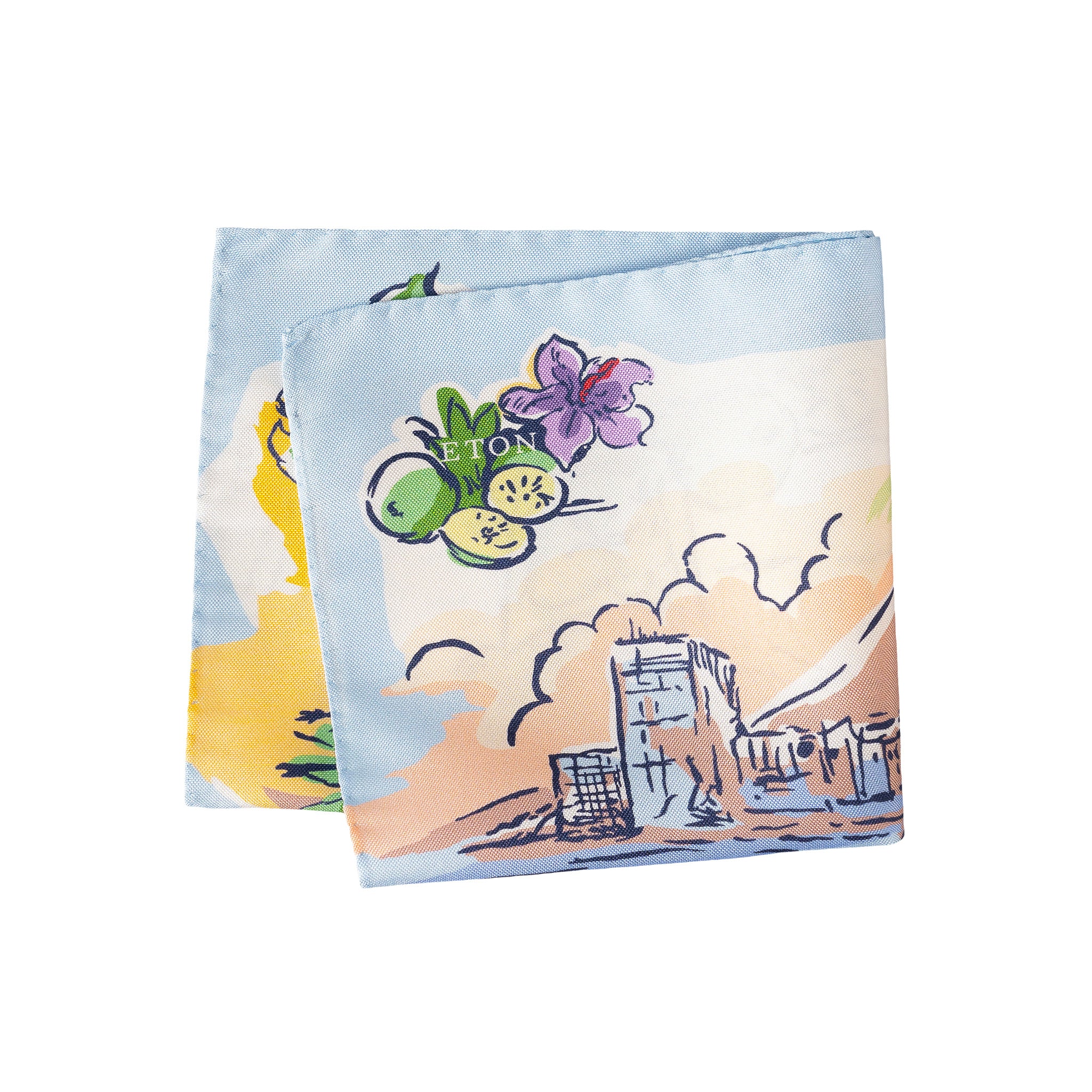 Multicolour Beach Painting Oxford Silk Pocket Square - ETON