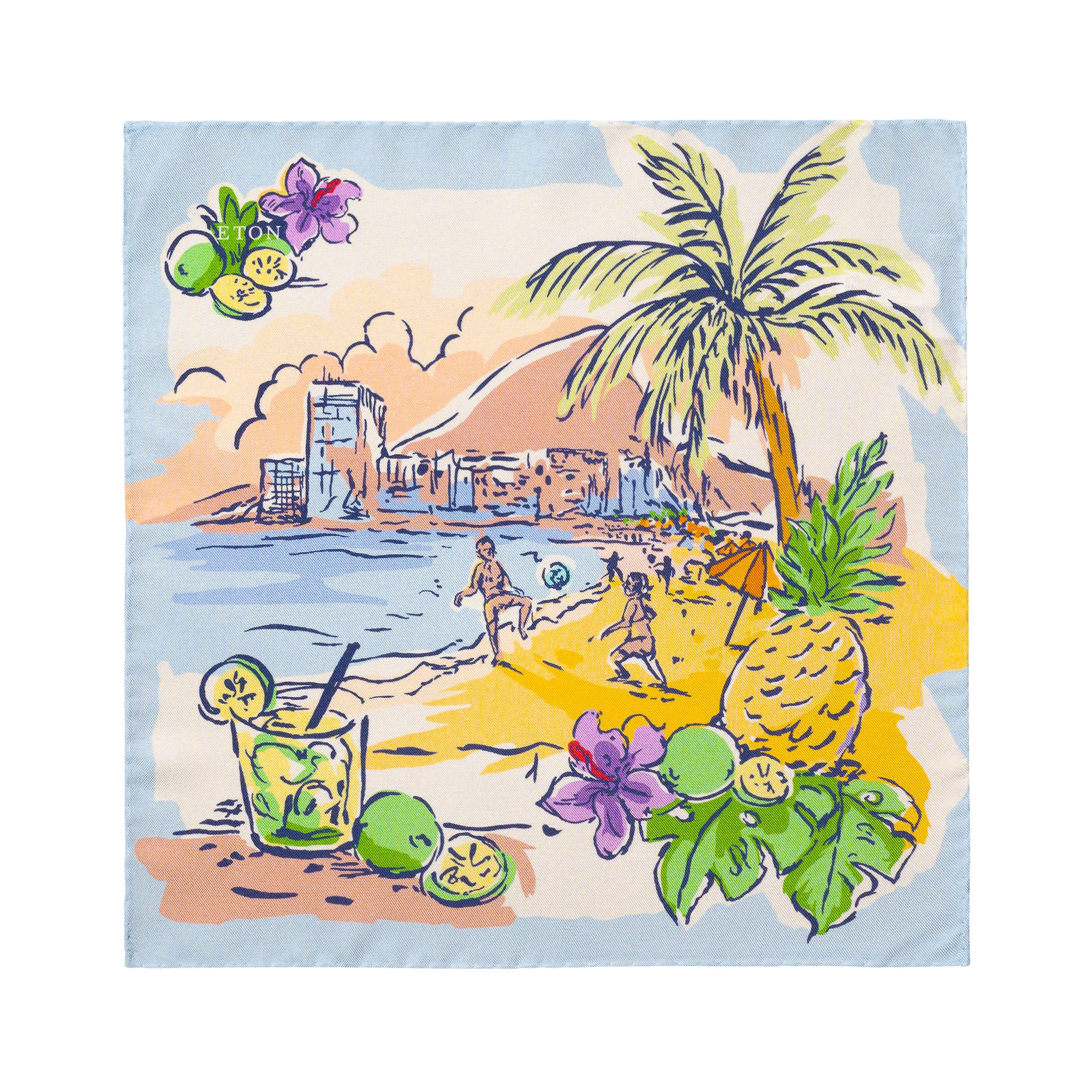 Multicolour Beach Painting Oxford Silk Pocket Square - ETON
