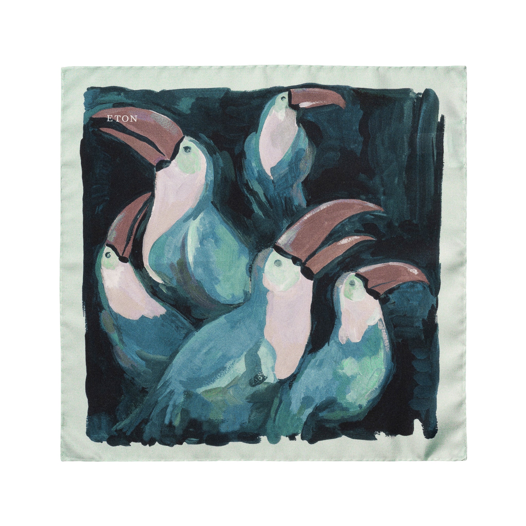 Dark Green Tucano Motif Silk Twill Pocket Square - ETON - Boutique Jacques International