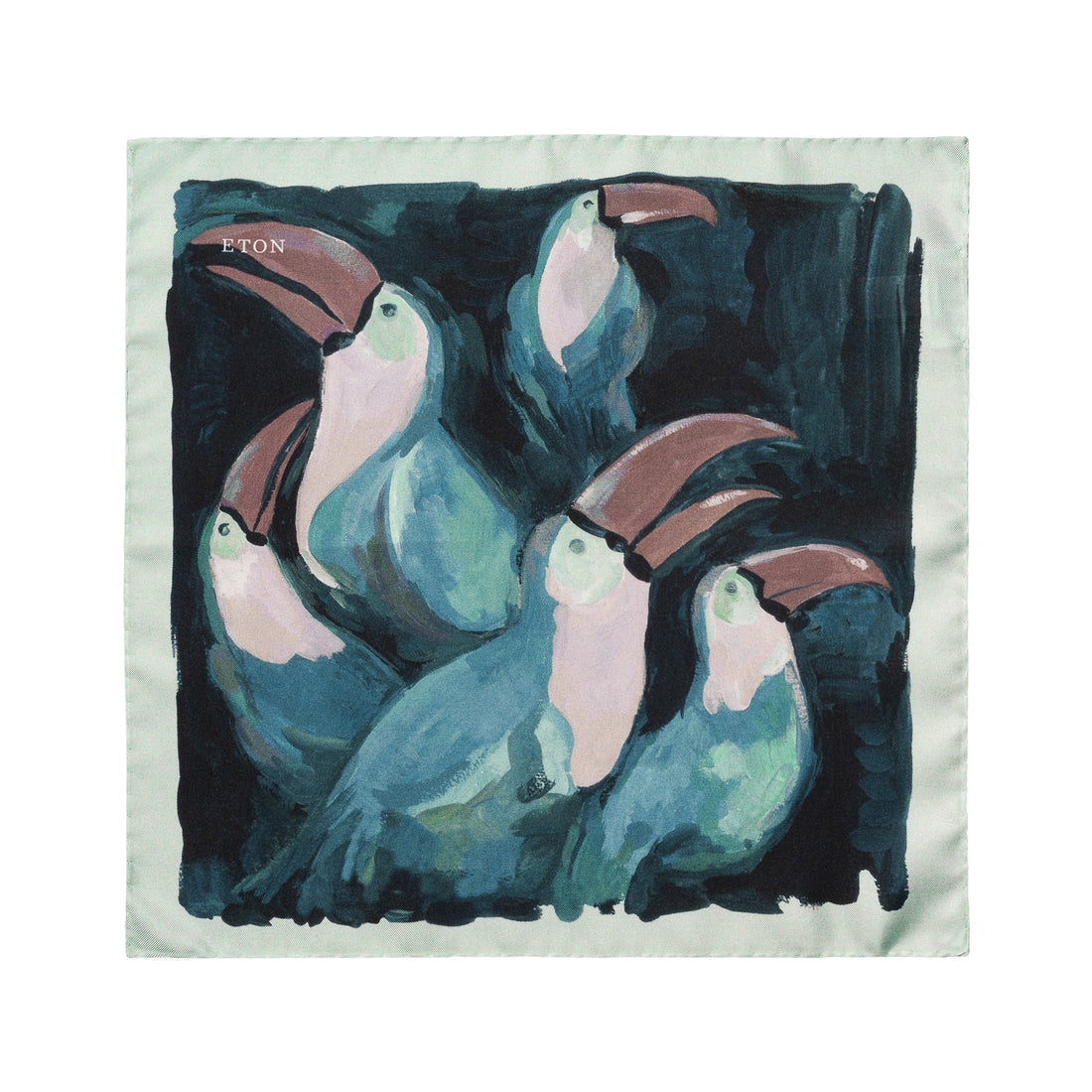 Dark Green Tucano Motif Silk Twill Pocket Square - ETON - Boutique Jacques International