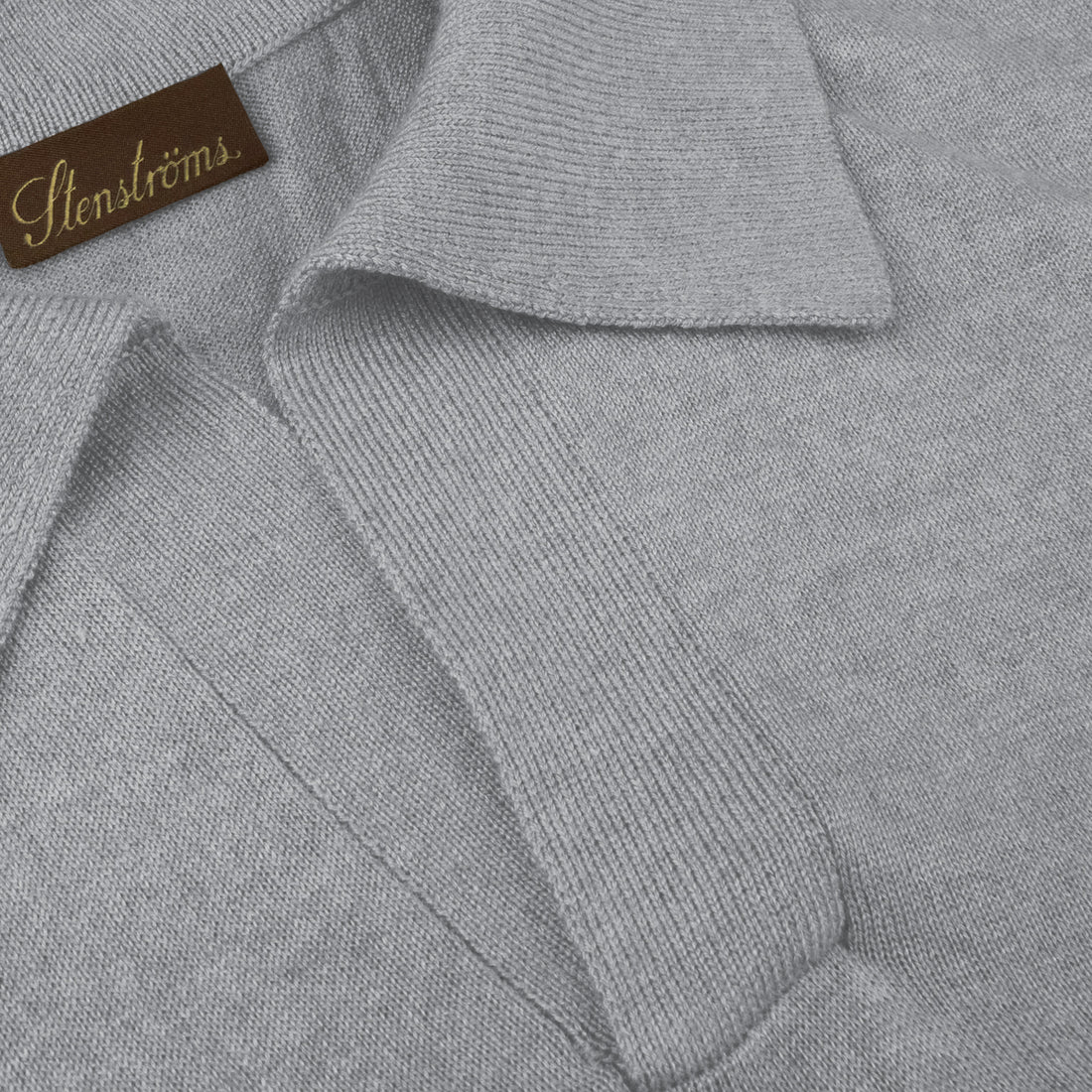 Gray Silk-Cashmere Johnny Collar Polo Shirt - Stenströms - Boutique Jacques International
