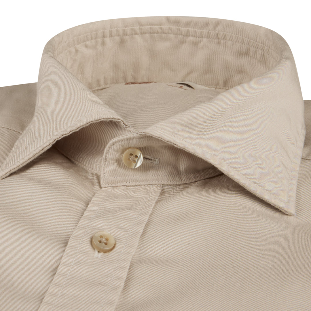 Light Beige Solid Lyocell Regular Fit Casual Shirt - Stenströms