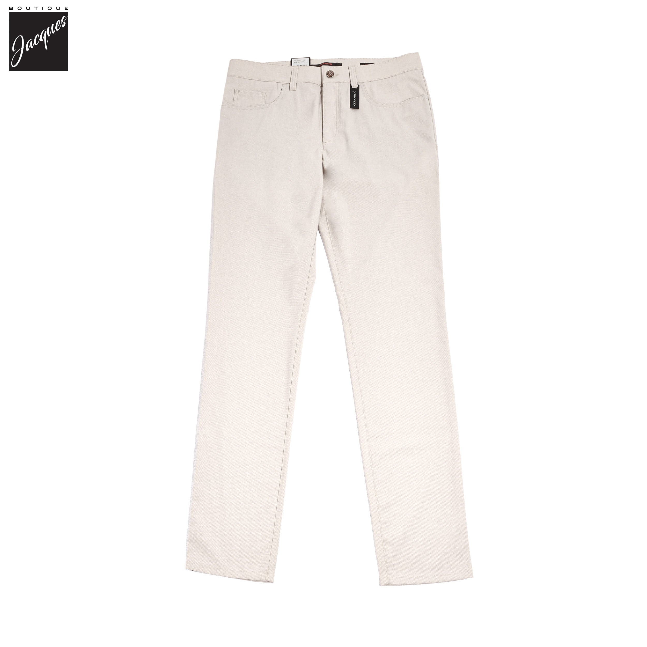 Beige Mini Pepita Pattern Ceramica Pipe Five Pocket Pants - ALBERTO - Boutique Jacques International