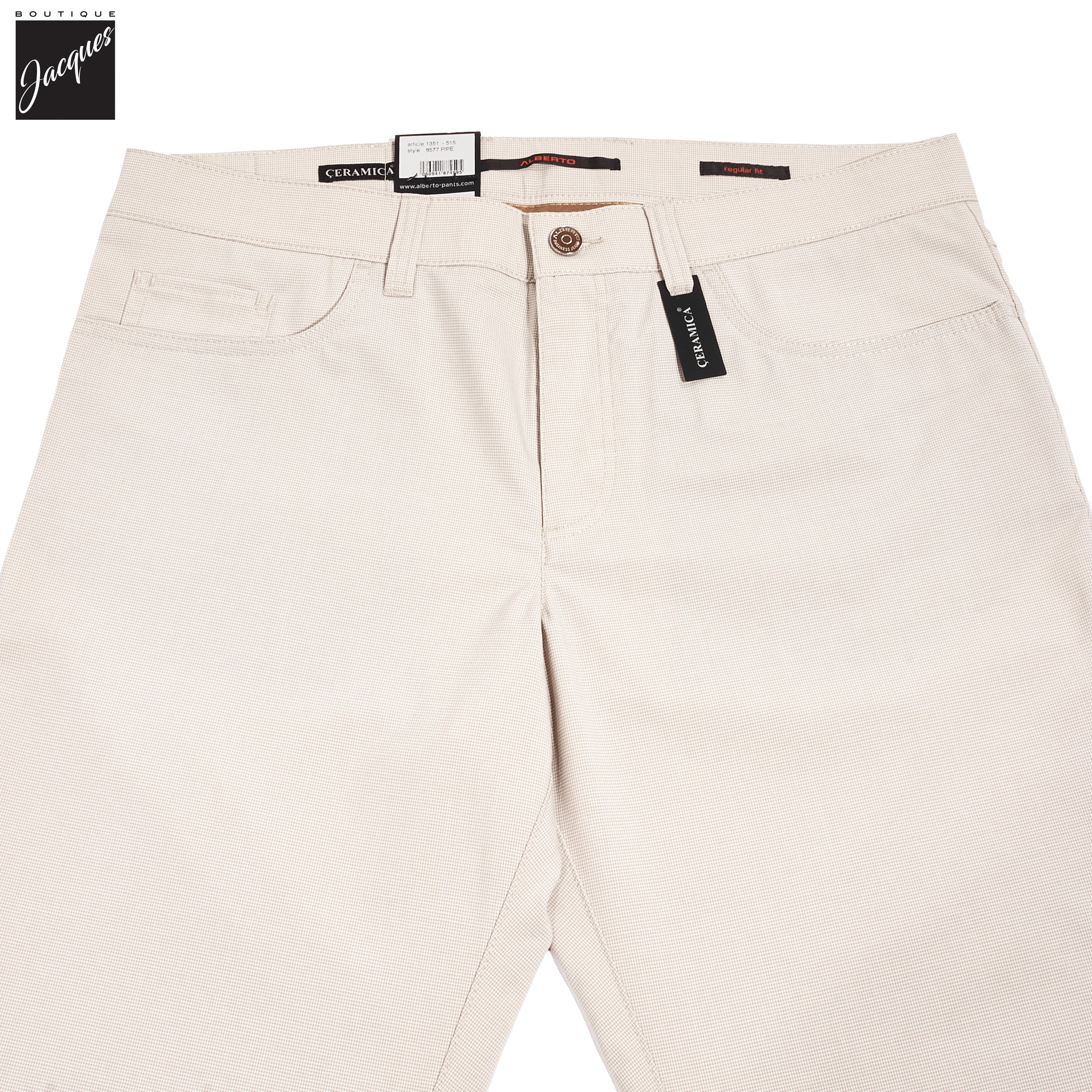 Beige Mini Pepita Pattern Ceramica Pipe Five Pocket Pants - ALBERTO - Boutique Jacques International
