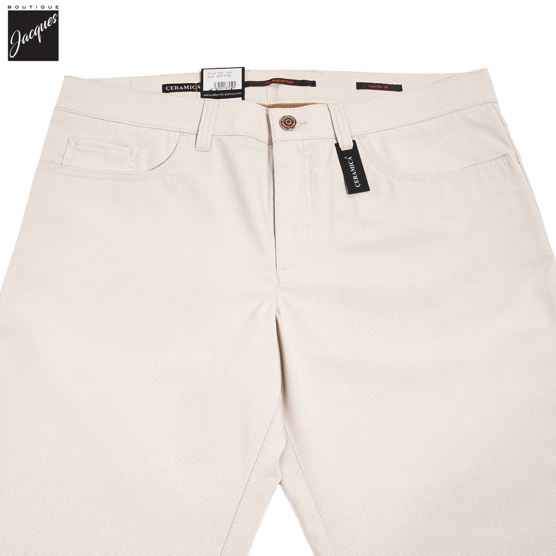 Beige Mini Pepita Pattern Ceramica Pipe Five Pocket Pants - ALBERTO - Boutique Jacques International