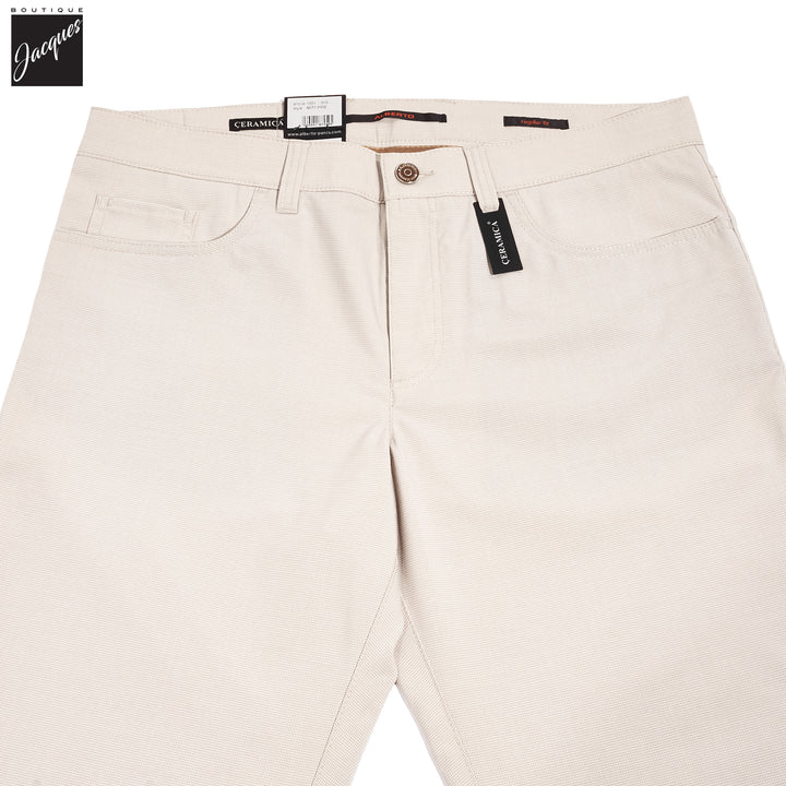 Beige Mini Pepita Pattern Ceramica Pipe Five Pocket Pants - ALBERTO - Boutique Jacques International
