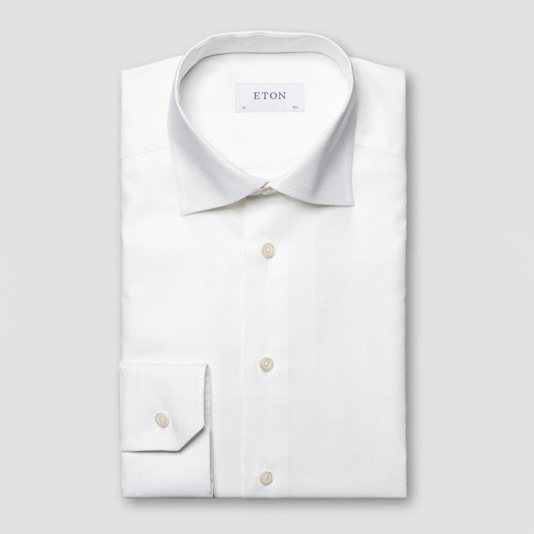 White Semi Solid Cotton-Tencel Contemporary Fit Shirt - ETON