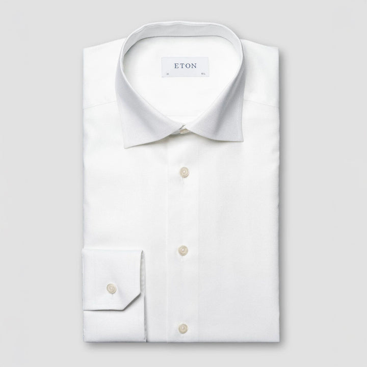 White Semi Solid Cotton-Tencel Contemporary Fit Shirt - ETON