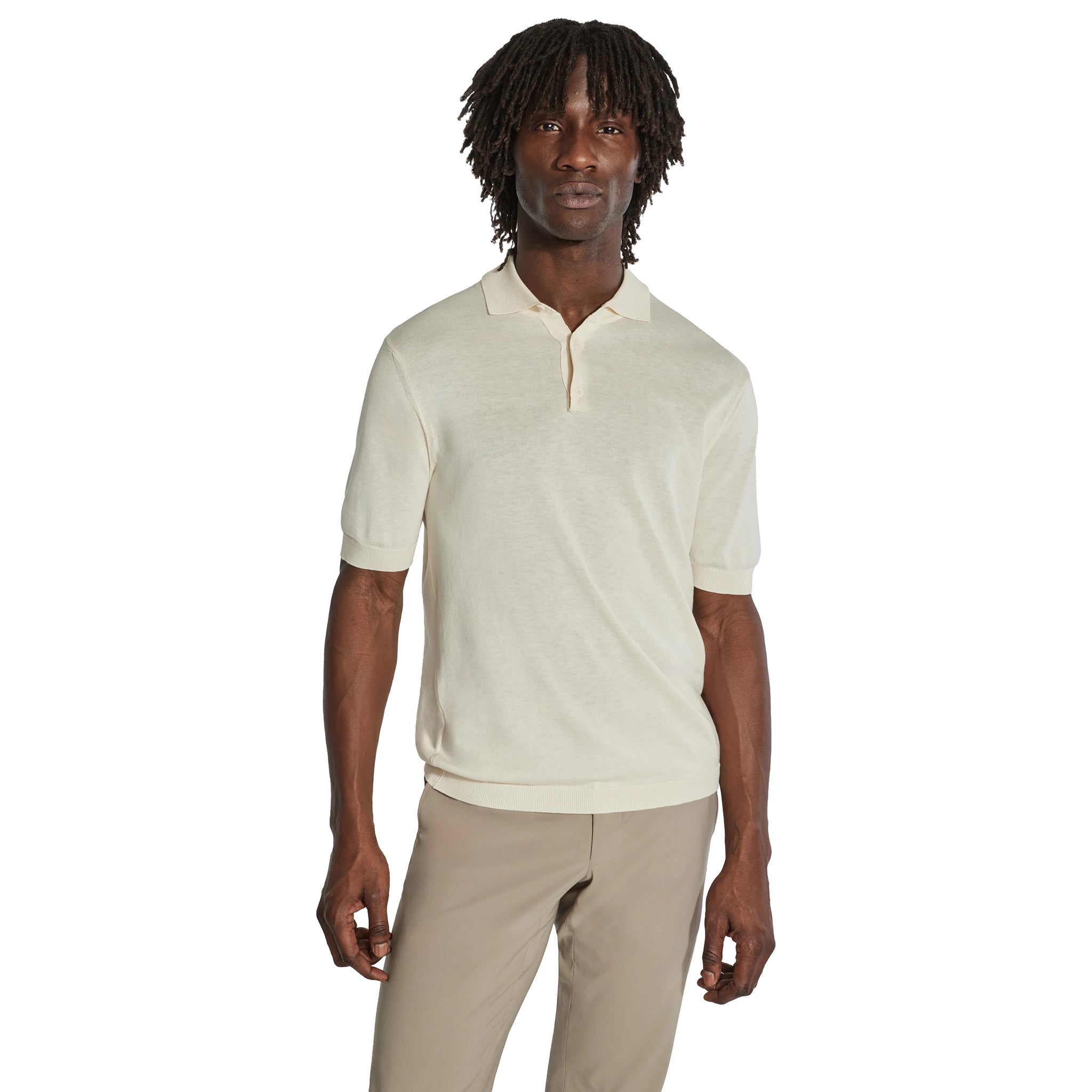 Ecru Cotton Silk Tupper Knit Polo - Jack Victor - Boutique Jacques International