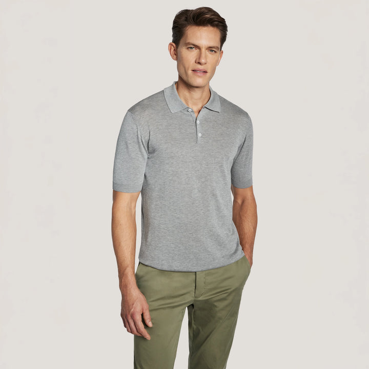 Gray Cotton Silk Knit Polo - Jack Victor