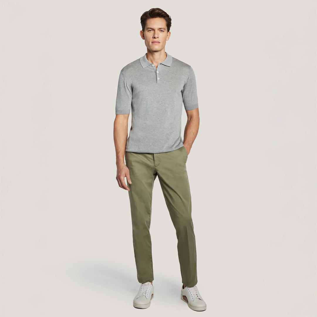 Gray Cotton Silk Knit Polo - Jack Victor