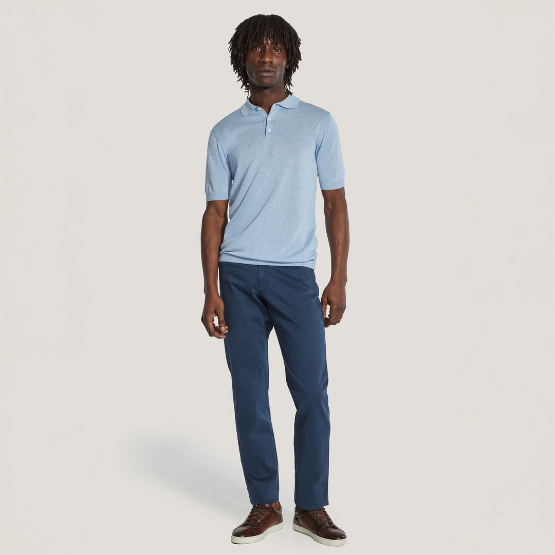 Light Blue Cotton Silk Knit Polo - Jack Victor