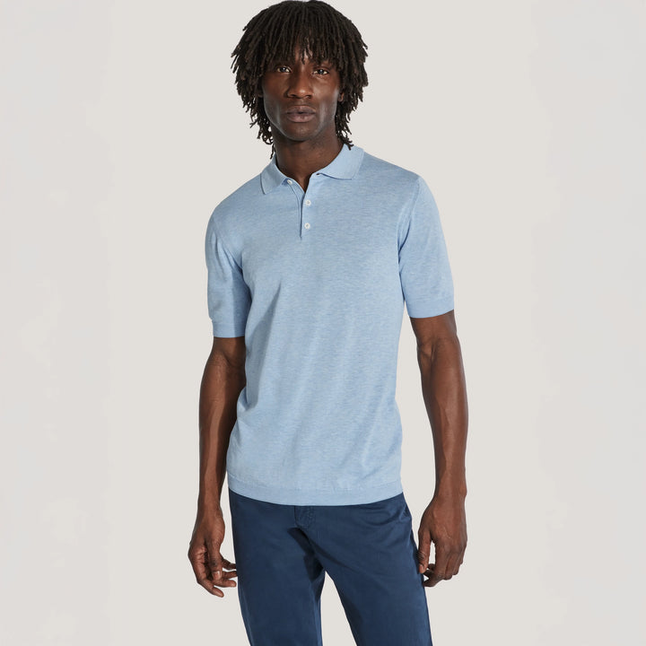 Light Blue Cotton Silk Knit Polo - Jack Victor